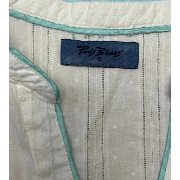 Paris Blues White Pajama Set with Blue Trim-Size Small - Picture 3 of 11